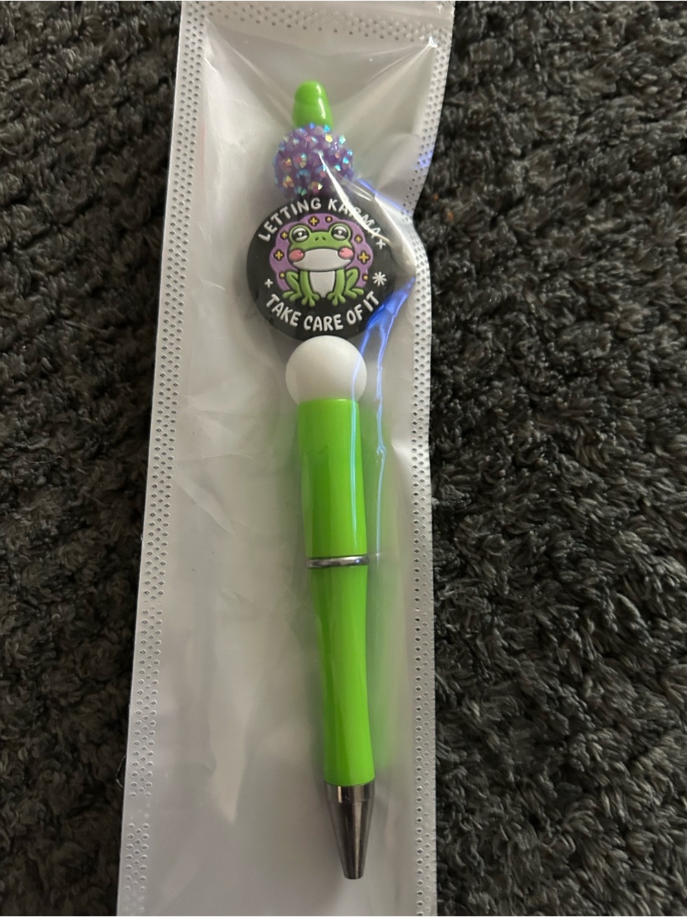Hand Crafted Lime Green Frog Charm  Pen